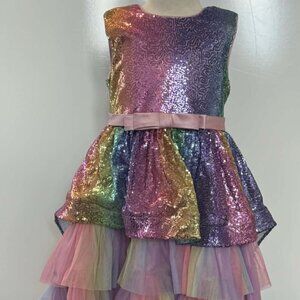 Girls Rainbow Sequin High-Low Dress  Tulle Party Formal